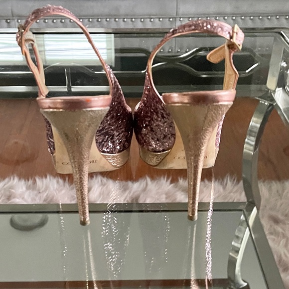 JIMMY CHOO Rose Glitter Peep Toe Slingback Heels - Picture 4 of 4